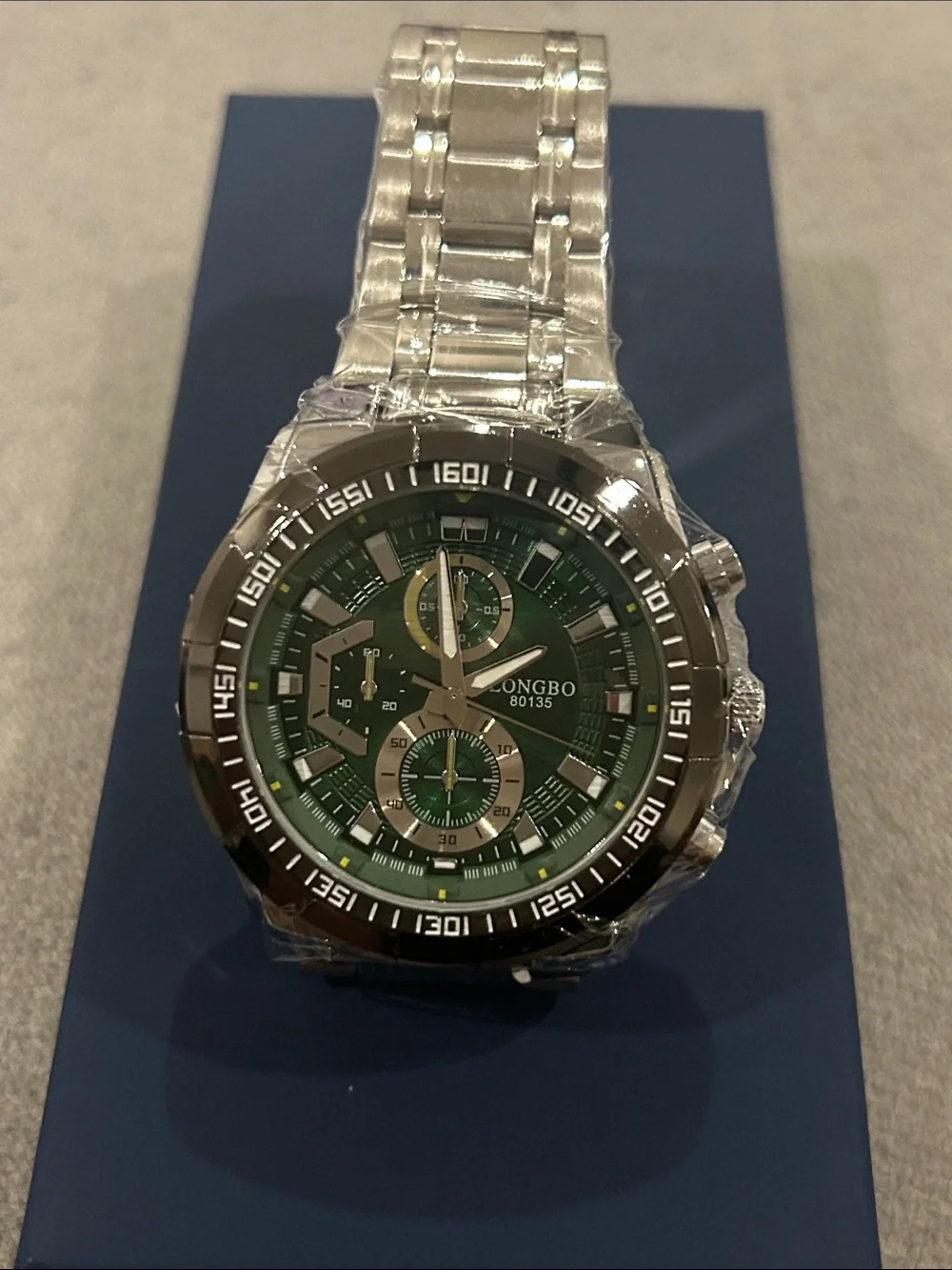 Stainless Steel Men's Watch with Green Dial - Unbranded